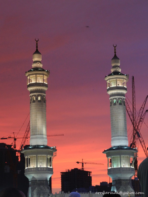 Two Towers of Masjidil Haram at Sunset