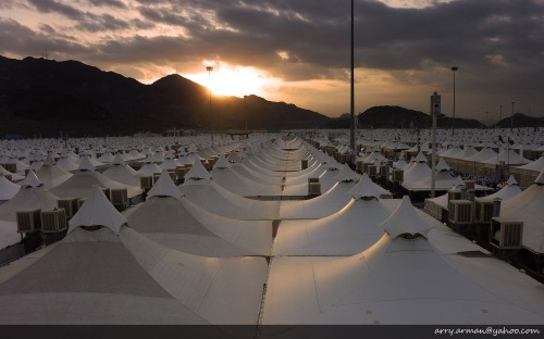 Matahari Terbit dari Balik Bukti Menyinari Lautan Tenda Jamaah Haji di Mina